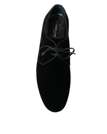 Dolce & Gabbana Black Velvet Lace Up Formal Derby Dress Shoes