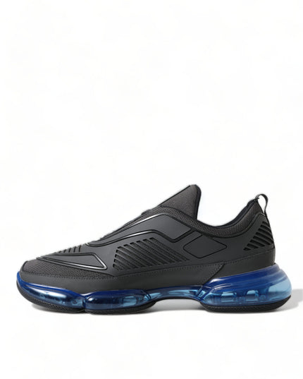 Prada Black Blue Rubber Knit Slip On Low Top Sneakers Shoes