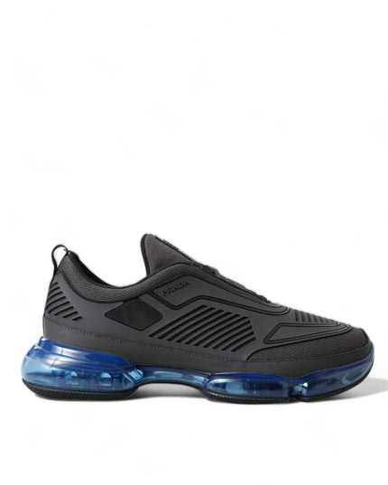 Prada Black Blue Rubber Knit Slip On Low Top Sneakers Shoes