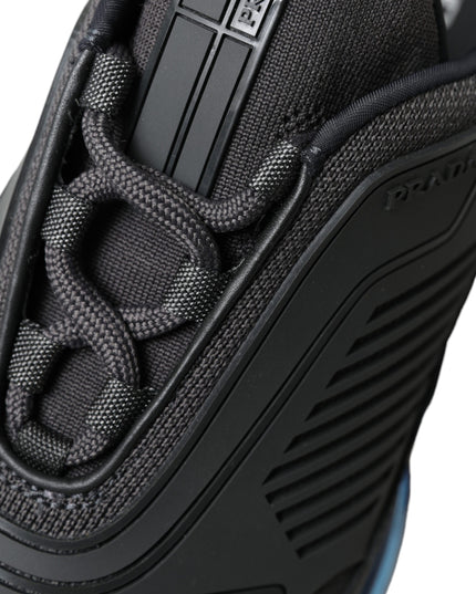 Prada Black Blue Rubber Knit Slip On Low Top Sneakers Shoes