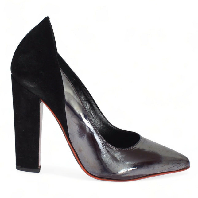 Cédric Charlier Gray Black Leather Suede Heels Pumps Shoes