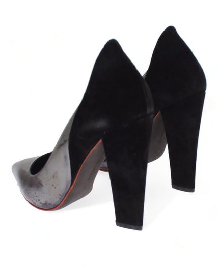 Cédric Charlier Gray Black Leather Suede Heels Pumps Shoes