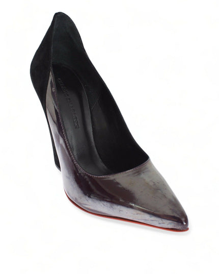 Cédric Charlier Gray Black Leather Suede Heels Pumps Shoes