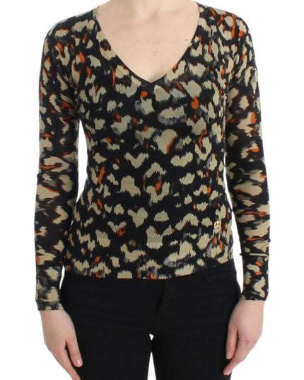 Cavalli Multicolor v-neck wool jumper