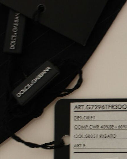 Dolce & Gabbana Black Striped Wool Silk Dress Vest Gilet