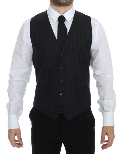 Dolce & Gabbana Black Striped Wool Silk Dress Vest Gilet