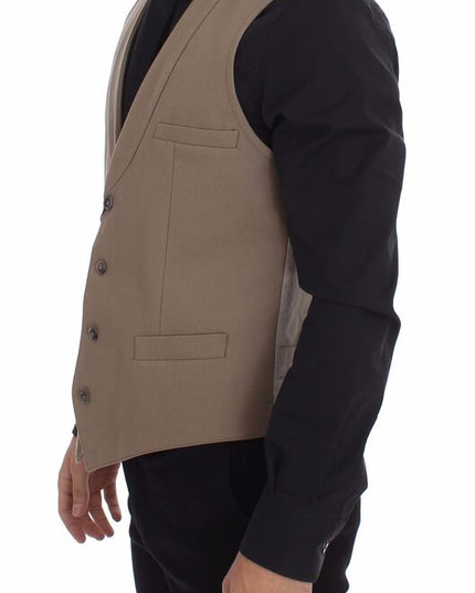 Dolce & Gabbana Beige Cotton Slim Fit Button Front Dress Vest