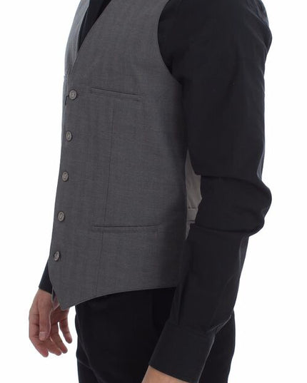 Dolce & Gabbana Gray Cotton Slim Fit Button Front Dress Vest