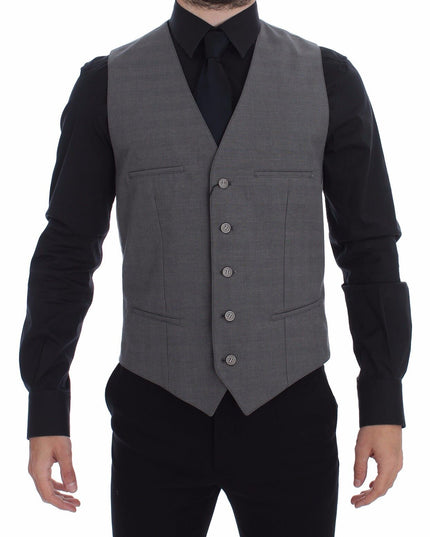 Dolce & Gabbana Gray Cotton Slim Fit Button Front Dress Vest
