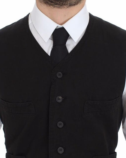 Dolce & Gabbana Black Flax Cotton Dress Vest Blazer