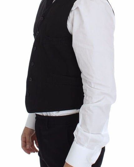 Dolce & Gabbana Black Flax Cotton Dress Vest Blazer