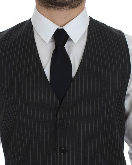 Dolce & Gabbana Gray Striped Wool Single Breasted Vest
