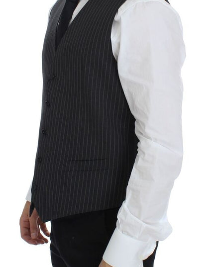 Dolce & Gabbana Gray Striped Wool Single Breasted Vest
