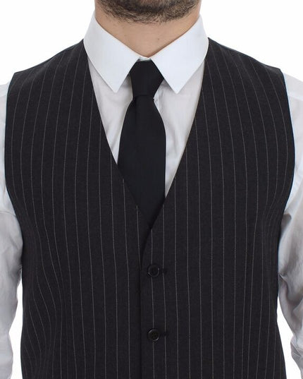 Dolce & Gabbana Gray Striped Wool Logo Vest Gilet Weste