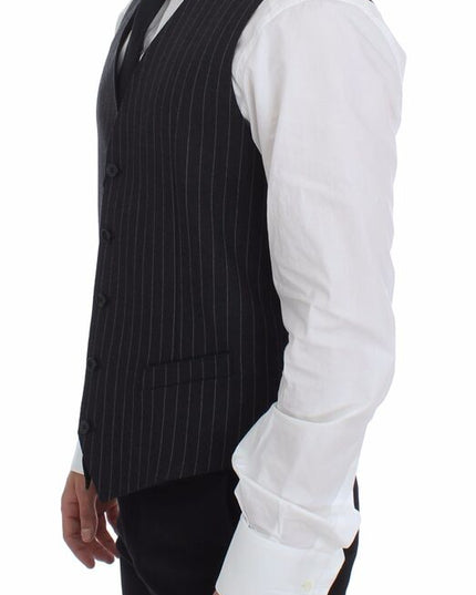 Dolce & Gabbana Gray Striped Wool Logo Vest Gilet Weste