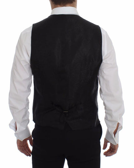 Dolce & Gabbana Black Striped Wool Logo Vest Gilet Weste