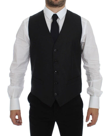 Dolce & Gabbana Gray Wool Silk Dress Vest Gilet Weste
