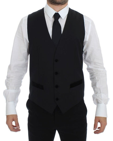 Dolce & Gabbana Black Wool Formal Dress Vest Gilet Weste