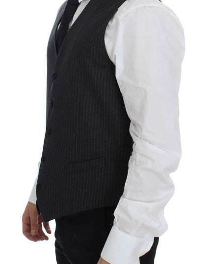 Dolce & Gabbana Gray Striped Wool Single Breasted Vest