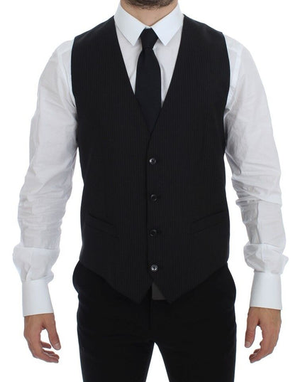 Dolce & Gabbana Black Striped Wool Single Breasted Vest