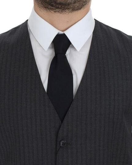 Dolce & Gabbana Gray Striped Wool Single Breasted Vest