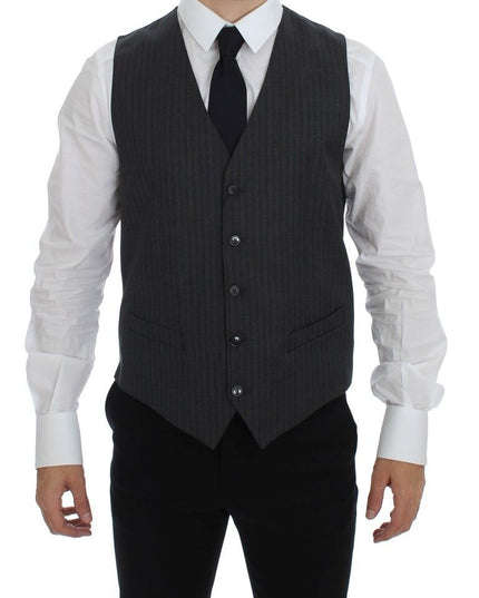 Dolce & Gabbana Gray Striped Wool Single Breasted Vest