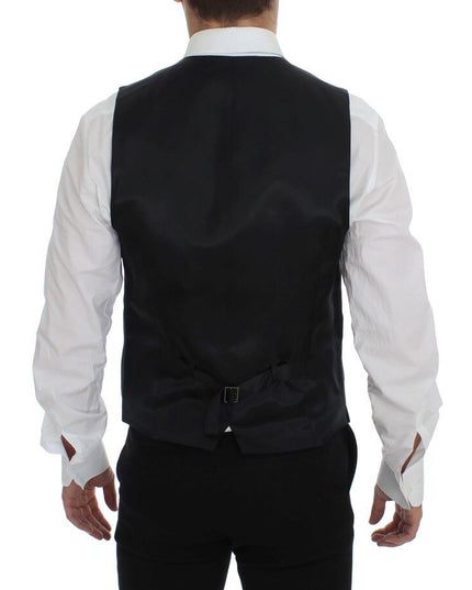 Dolce & Gabbana Gray Striped Wool Logo Vest Gilet Weste