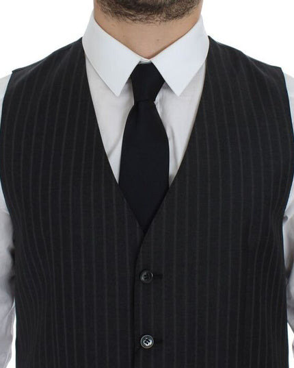 Dolce & Gabbana Gray Striped Wool Logo Vest Gilet Weste
