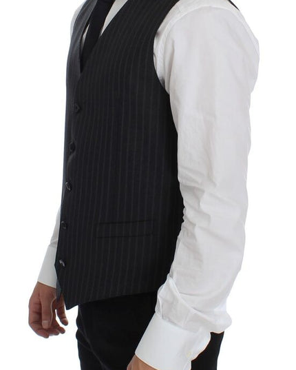 Dolce & Gabbana Gray Striped Wool Logo Vest Gilet Weste