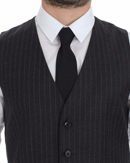 Dolce & Gabbana Gray Striped Wool Logo Vest Gilet Weste