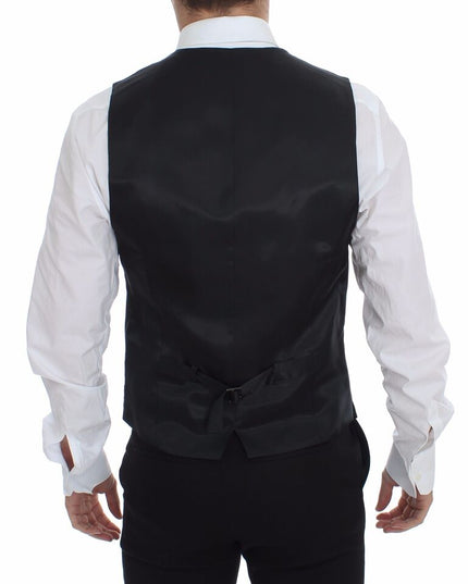 Dolce & Gabbana Gray Striped Wool Logo Vest Gilet Weste