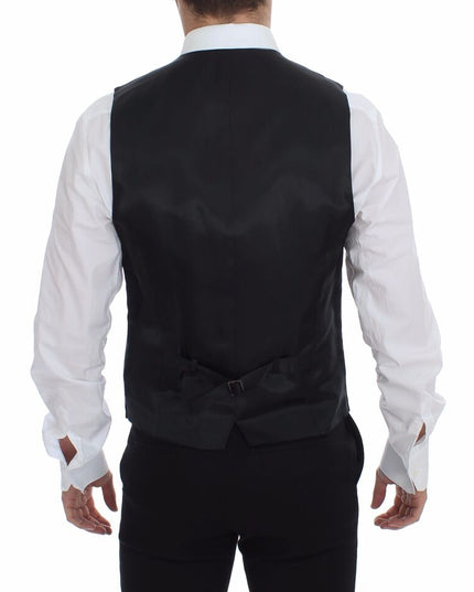 Dolce & Gabbana Gray Striped Wool Logo Vest Gilet Vests