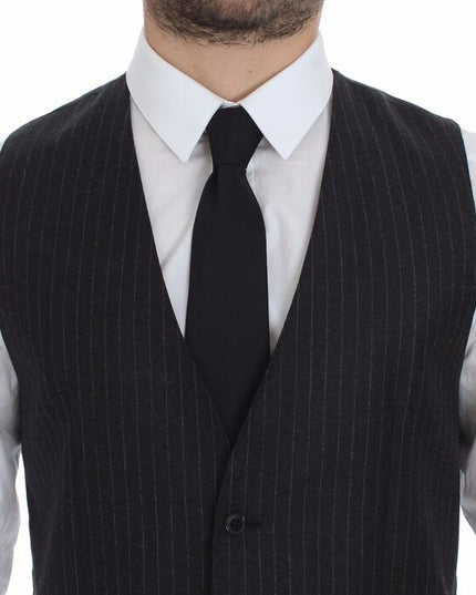 Dolce & Gabbana Gray Striped Wool Logo Vest Gilet Vests