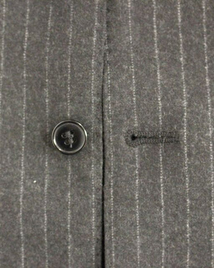 Dolce & Gabbana Gray Striped Wool Logo Vest Gilet Vests