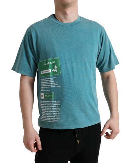 Dolce & Gabbana Blue Cotton Milano Street Round Neck T-shirt