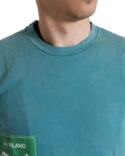 Dolce & Gabbana Blue Cotton Milano Street Round Neck T-shirt