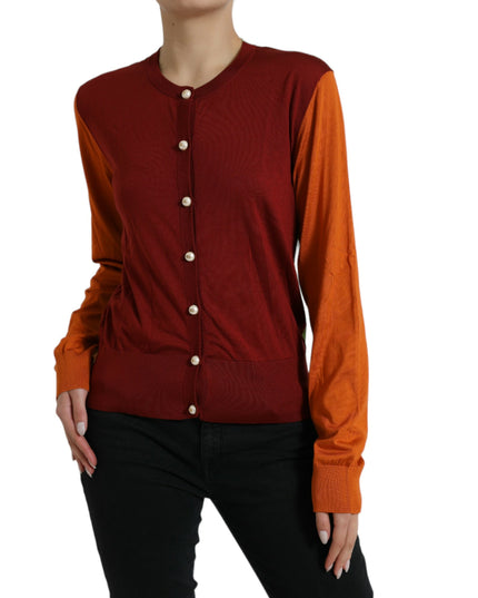 Dolce & Gabbana Multicolor Cardigan Color Block Silk Crewneck Sweater