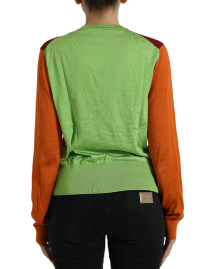 Dolce & Gabbana Multicolor Cardigan Color Block Silk Crewneck Sweater