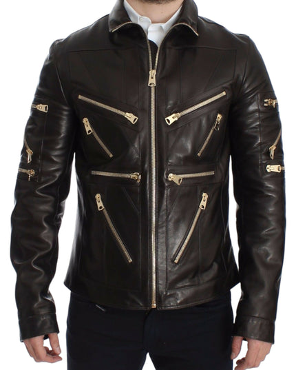 Dolce & Gabbana Brown Lambskin Leather Zipper Jacket
