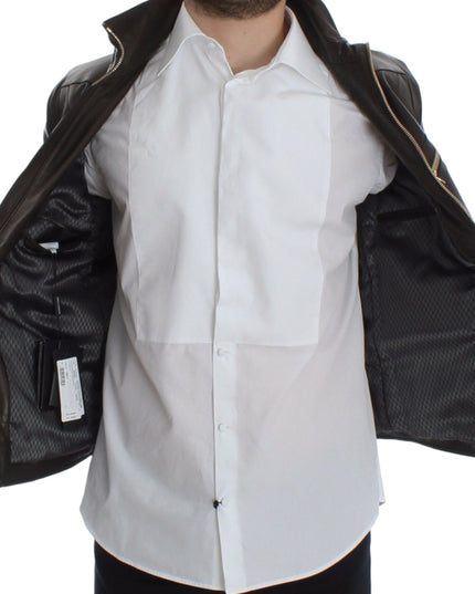 Dolce & Gabbana Brown Lambskin Leather Zipper Jacket