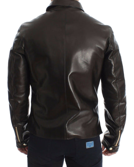 Dolce & Gabbana Brown Lambskin Leather Zipper Jacket