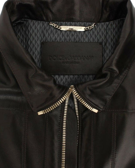 Dolce & Gabbana Brown Lambskin Leather Zipper Jacket