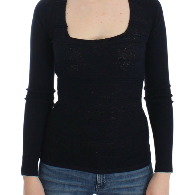 Ermanno Scervino Blue Knitted Wool Stretch Sweater Top