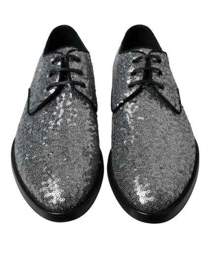 Dolce & Gabbana Silver Sequined Lace Up Men Derby Dress Shoes