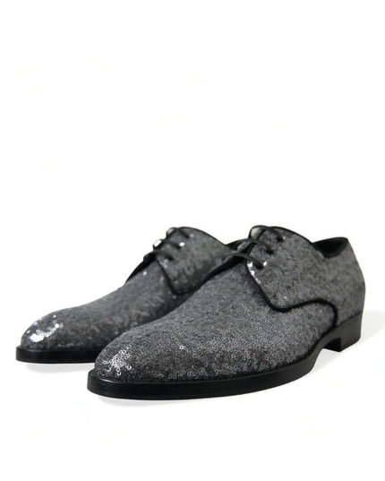 Dolce & Gabbana Silver Sequined Lace Up Men Derby Dress Shoes