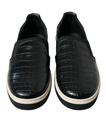 Dolce & Gabbana Black Croc Exotic Leather Sneakers Shoes