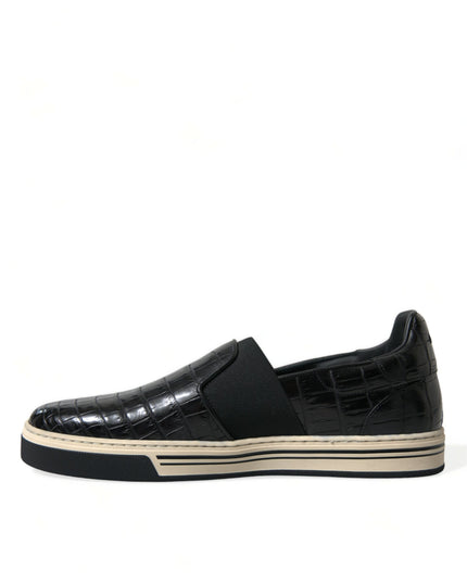 Dolce & Gabbana Black Croc Exotic Leather Sneakers Shoes