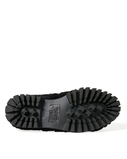 Dolce & Gabbana Black Fur Leather Slippers Dress Shoes