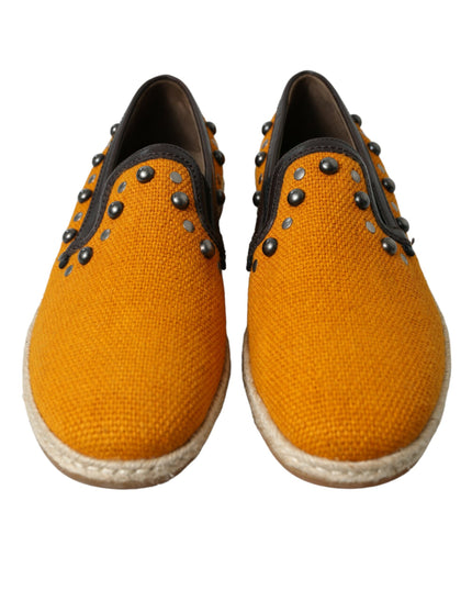 Dolce & Gabbana Orange Linen Leather Studded Loafers Shoes