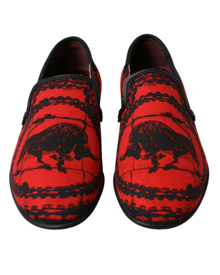 Dolce & Gabbana Red Black Torero Loafers Slippers Men Shoes